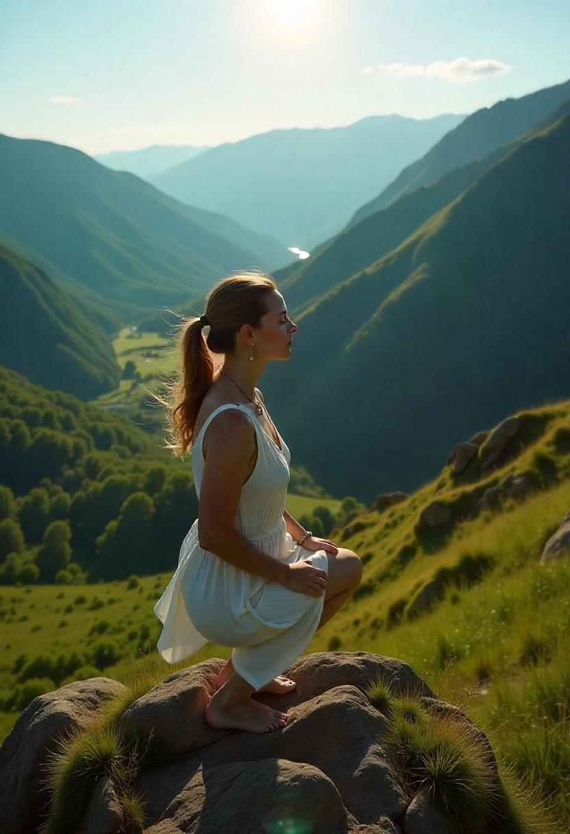 Meditation einer Frau auf einem Felsen